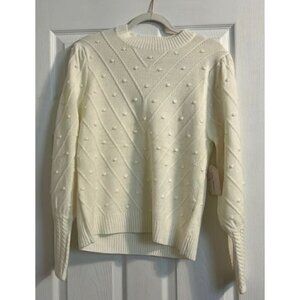 NWT Soft Off White Cream Popcorn Crew Neck Knit Sweater Women Size XL /L